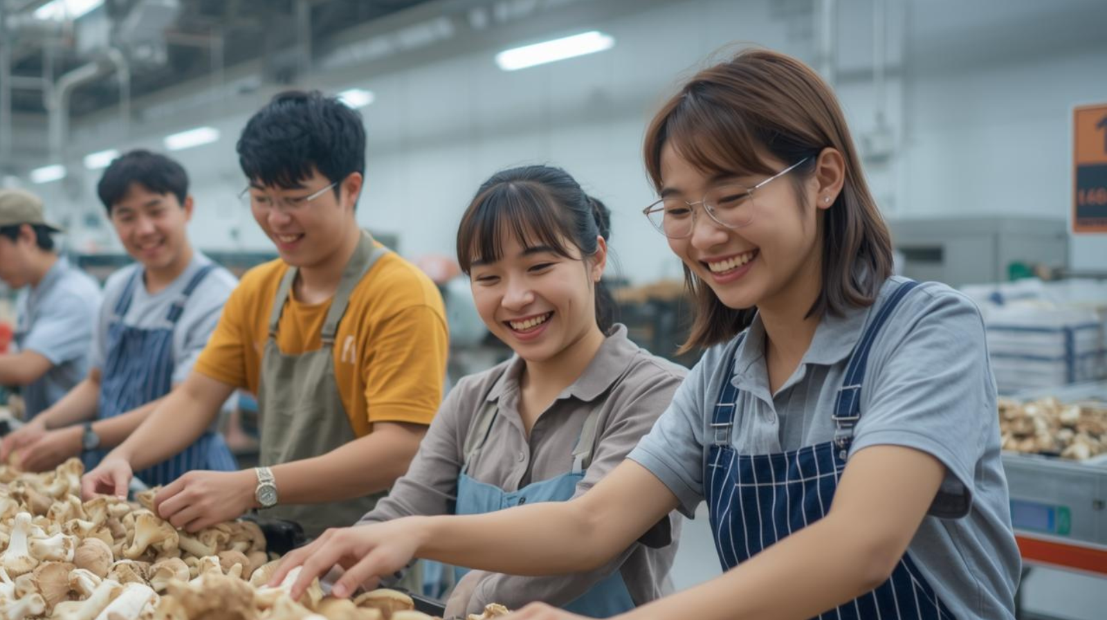 しいたけの仕分け作業